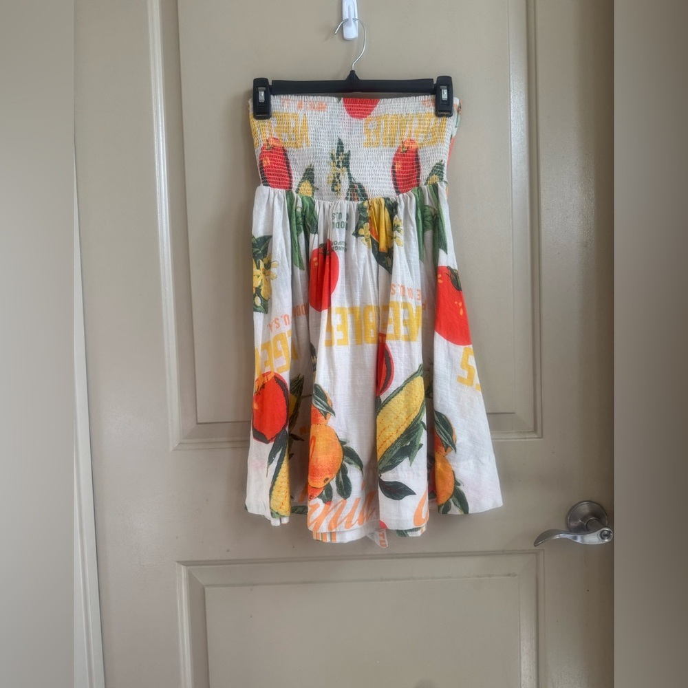 BDG Printed A-Line Smocked strapless printed mini dress